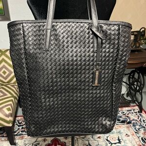 Chic Faux Leather Black Braided Woven Largr Tote Bag